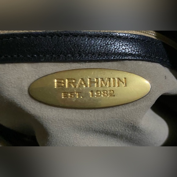 Brahmin Tuscan Shoulder Bag Pecan Croc Black Leather Purse - Picture 12 of 14